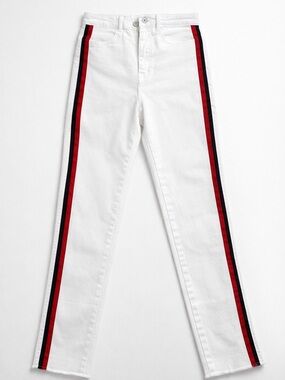 Zara White Skinny Jeans with Red and Black Side Stripes